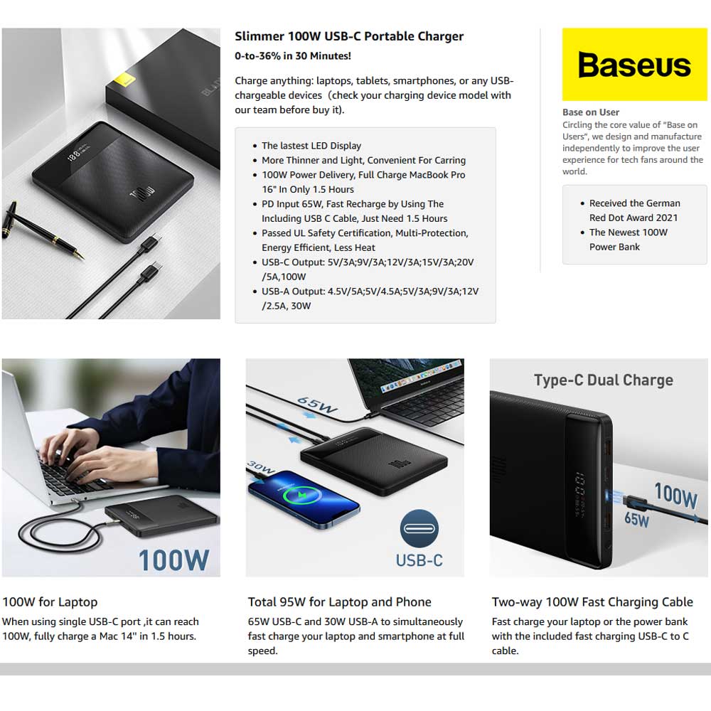 Baseus Blade 100W world premier power Bank | shopperstar